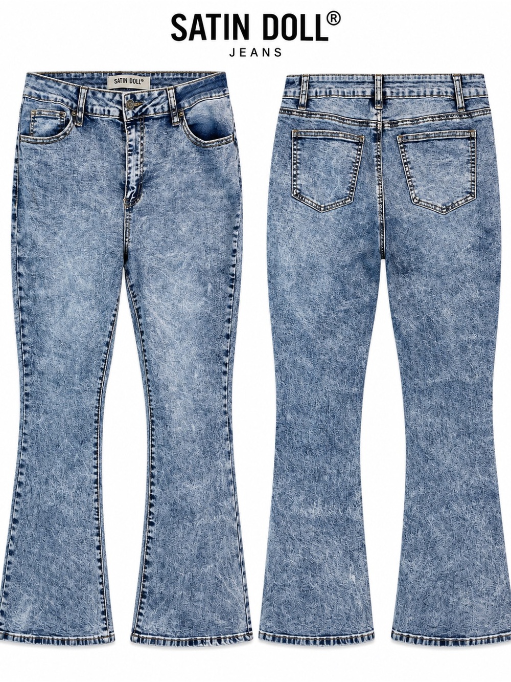 Satin Doll Acid Wash Flare Jeans Blue Size 12